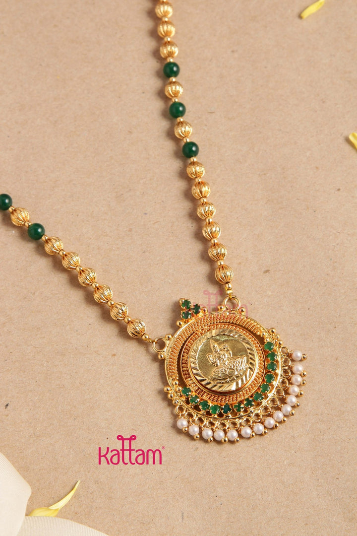 Goldtone Kerala Style Green Bead Chain (No earring) - N2867