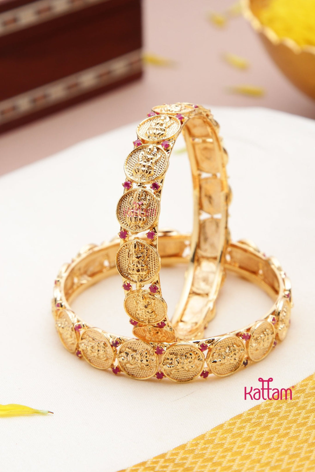 Goldtone Lakshmi Coin Bangle - B551 - V4