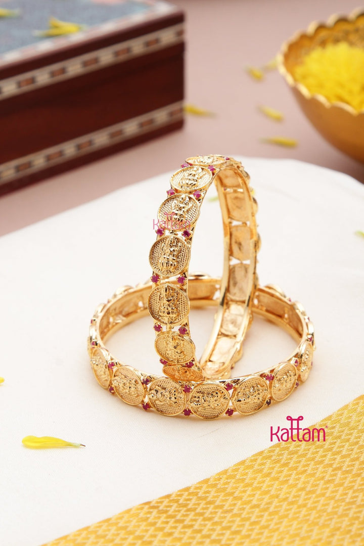 Goldtone Lakshmi Coin Bangle - B551 - V4