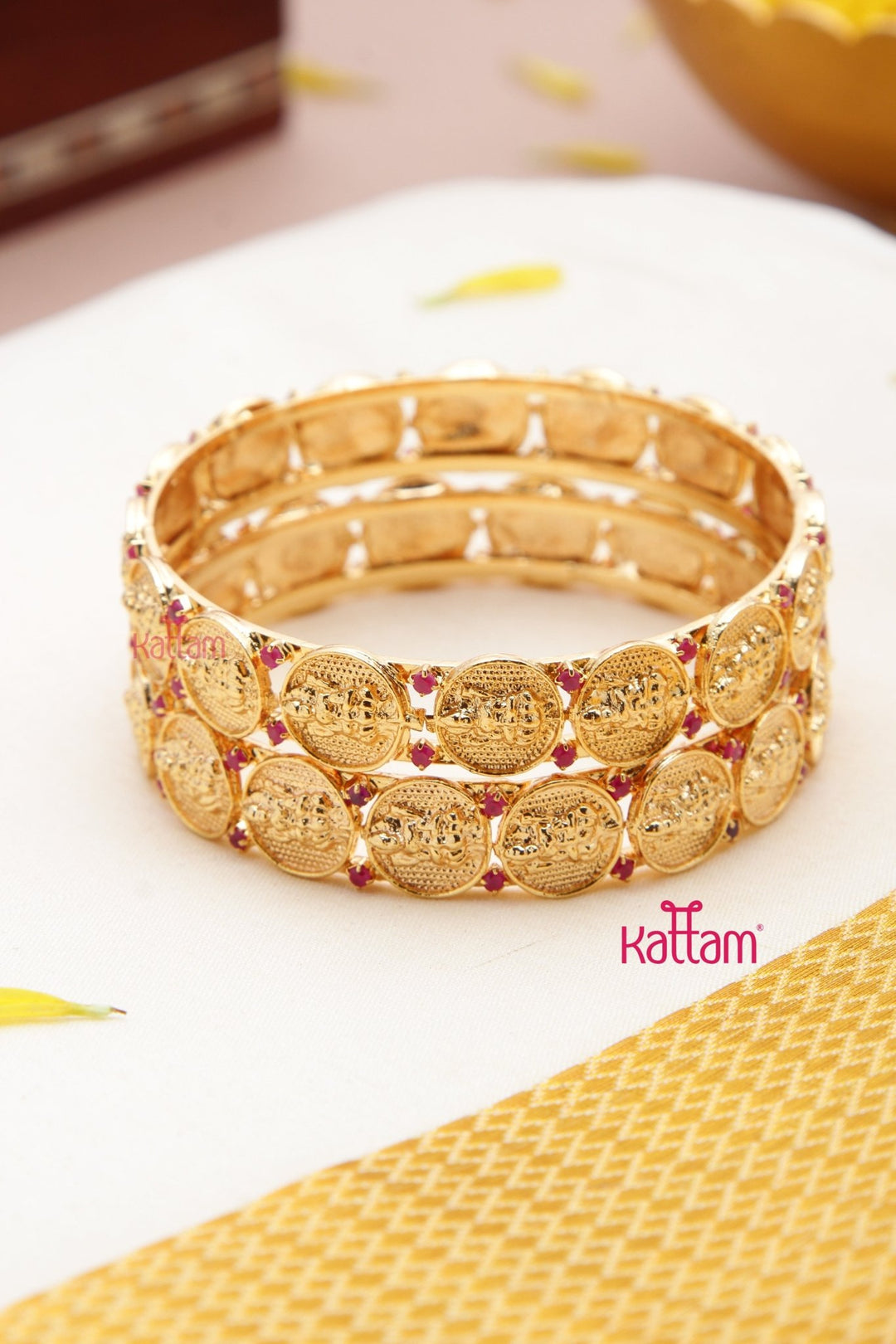 Goldtone Lakshmi Coin Bangle - B551 - V4