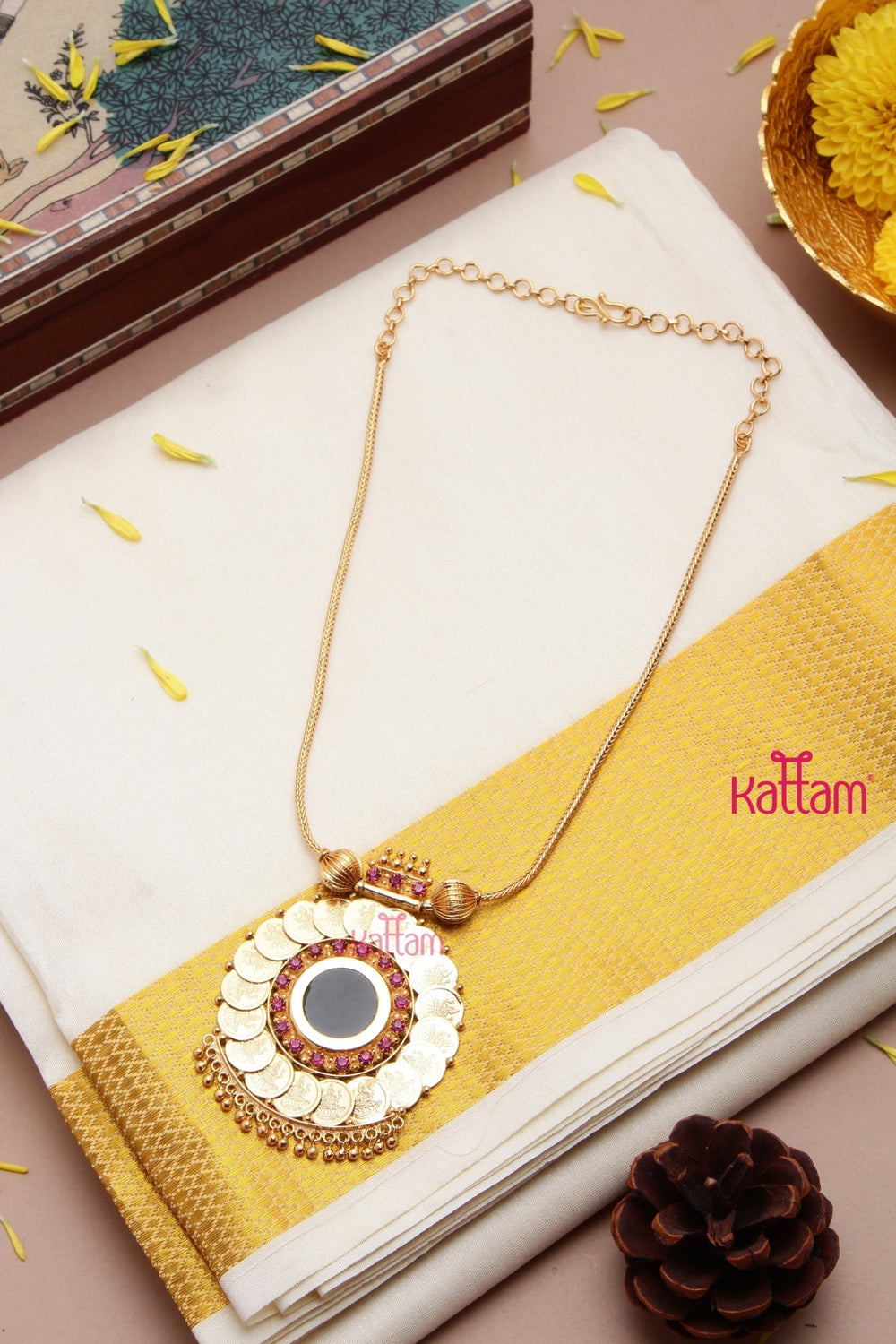 Goldtone Lakshmi Coin Necklace ( No Earrings ) - N3192
