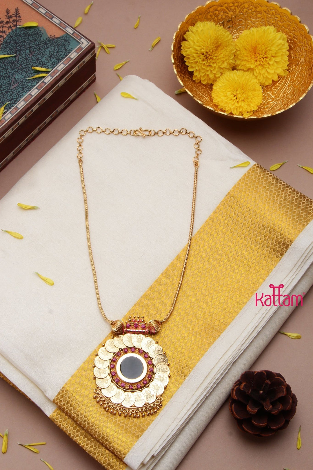 Goldtone Lakshmi Coin Necklace ( No Earrings ) - N3192