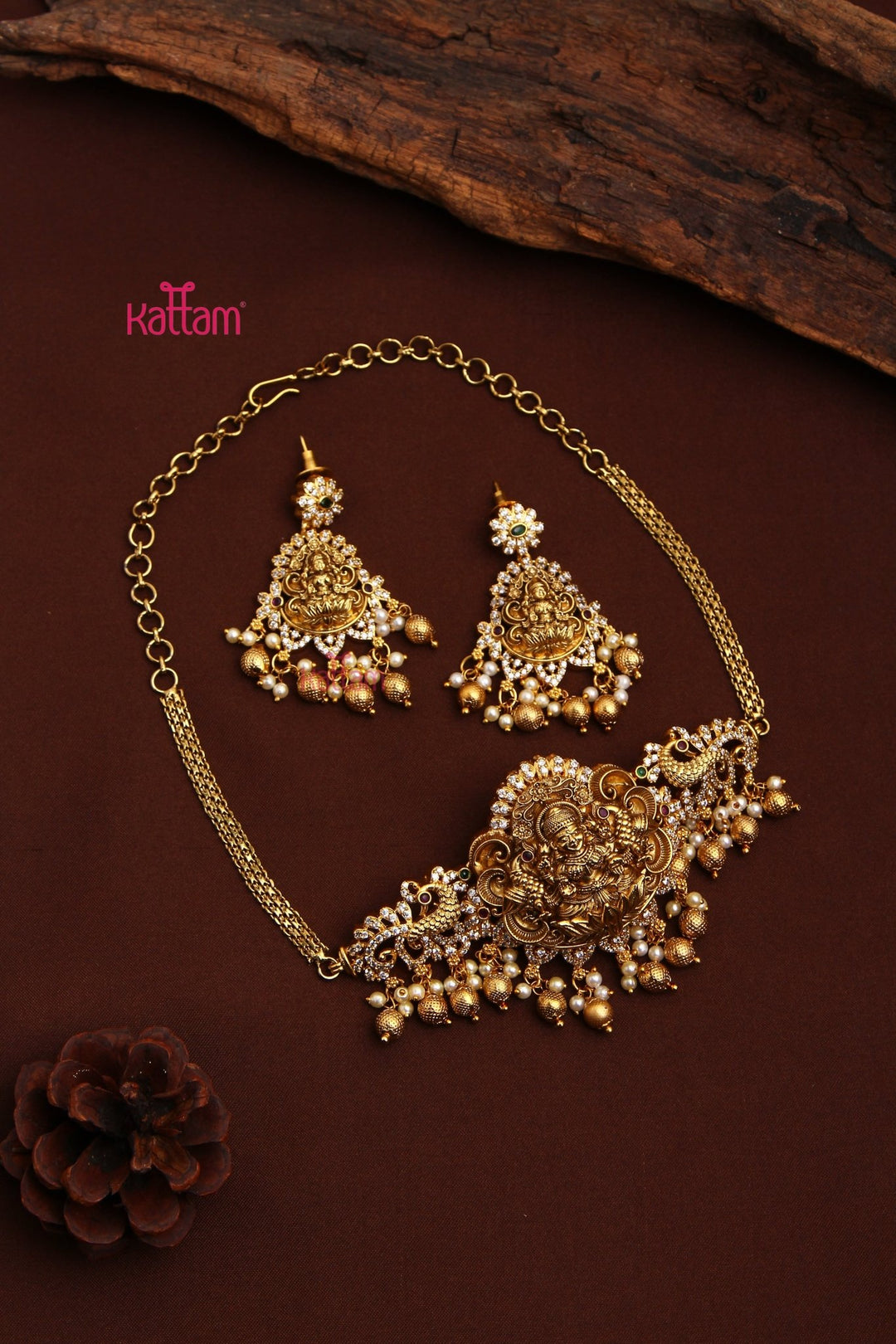 Goldtone Lakshmi Peacock Pearl Choker - N3509