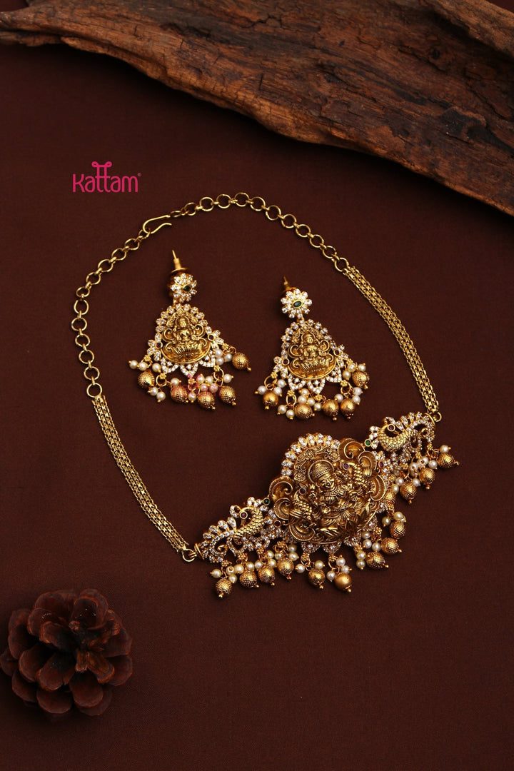 Goldtone Lakshmi Peacock Pearl Choker - N3509