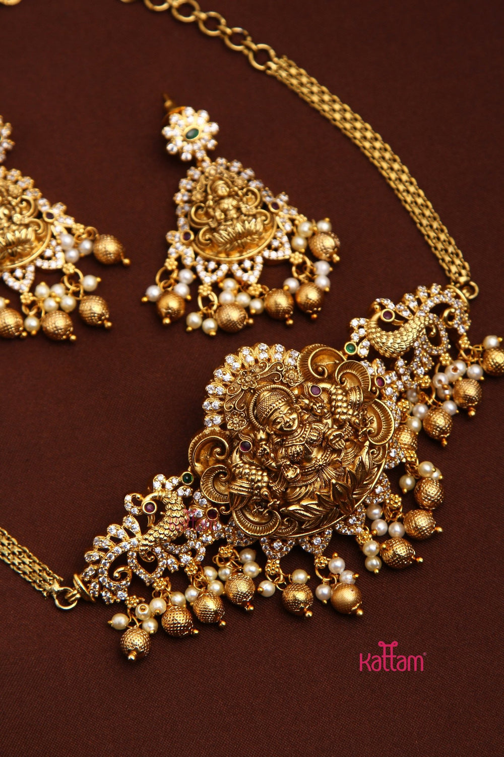 Goldtone Lakshmi Peacock Pearl Choker - N3509
