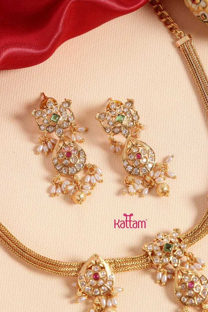 Goldtone Multi Peacock Drop Attigai Choker - N3424