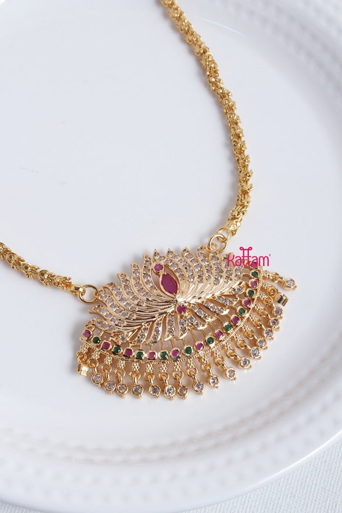 Goldtone Multistone Lotus Gati Dollar Chain - N2327