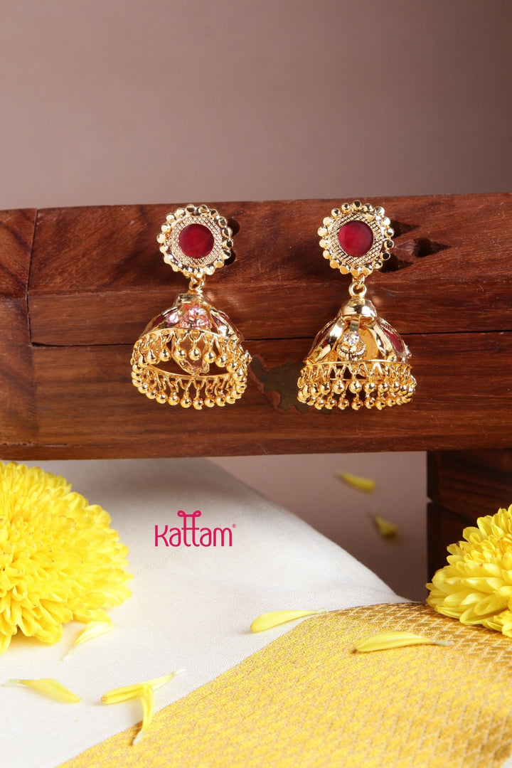 Goldtone Palakka Ruby Manga Jhumka - E962