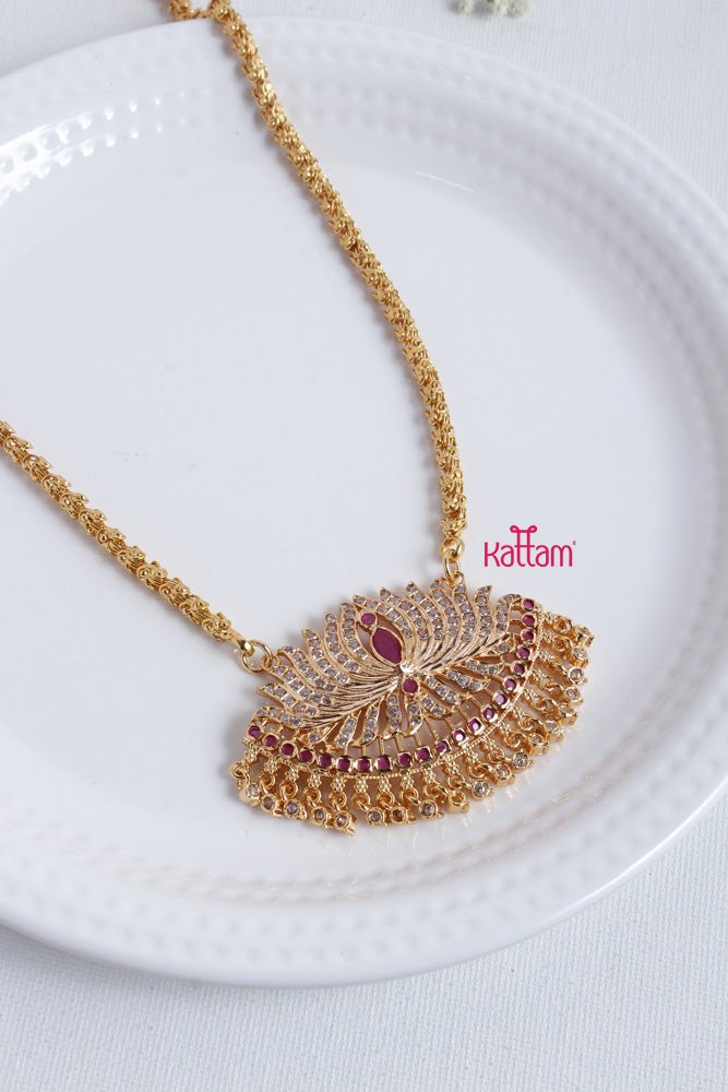 Goldtone Ruby White Lotus Gati Dollar Chain - N2328