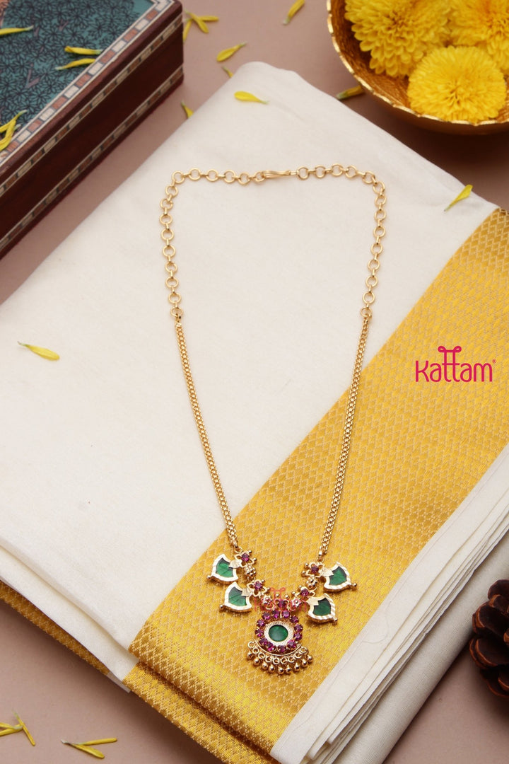 Goldtone Simple Palakka Chain ( No Earrings ) - N3197
