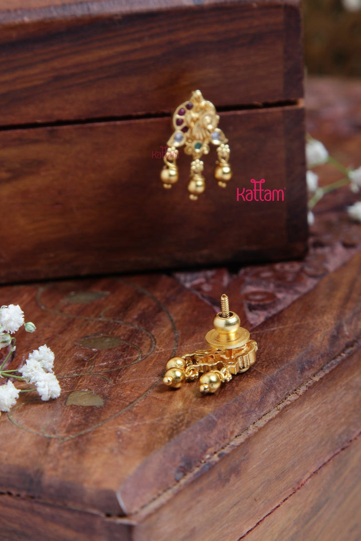 Goldtone Tiny Peacock Drop Earring - E910