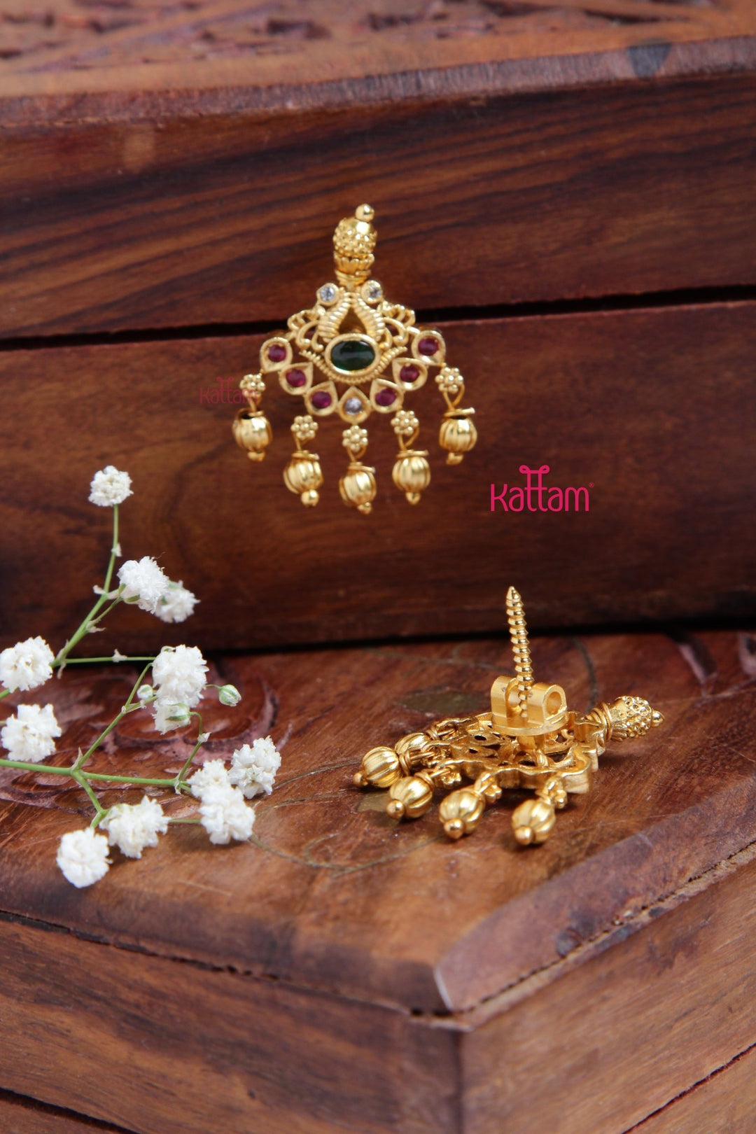Goldtone Twin Peacock Drop Earring - E914