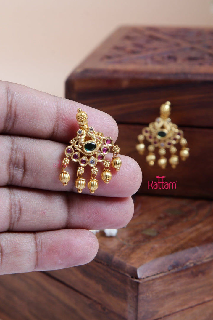 Goldtone Twin Peacock Drop Earring - E914
