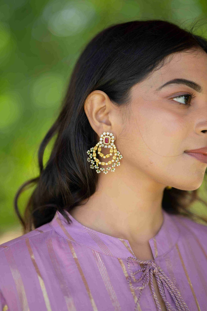 Grand Stone Flower Drop Earring - E478