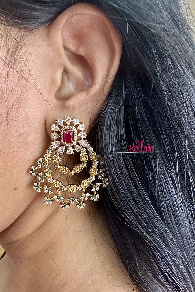 Grand Stone Flower Drop Earring - E478