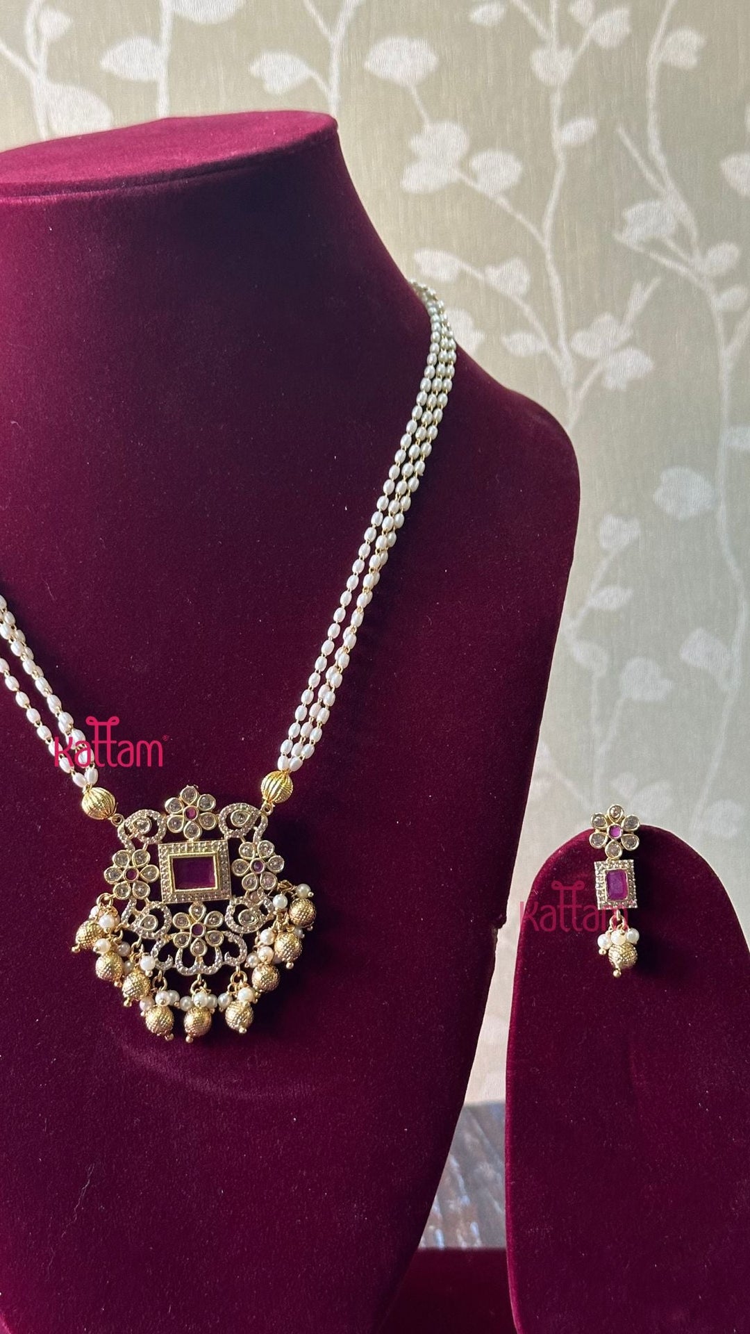 Grand Stone Ruby Dollar Rice Pearl Chain - N2935