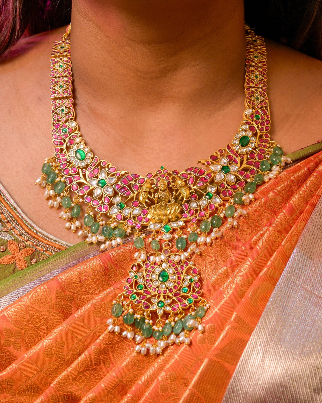 Grand Wedding Gaja Lakshmi Kundan Necklace ( No Earring ) - N4162
