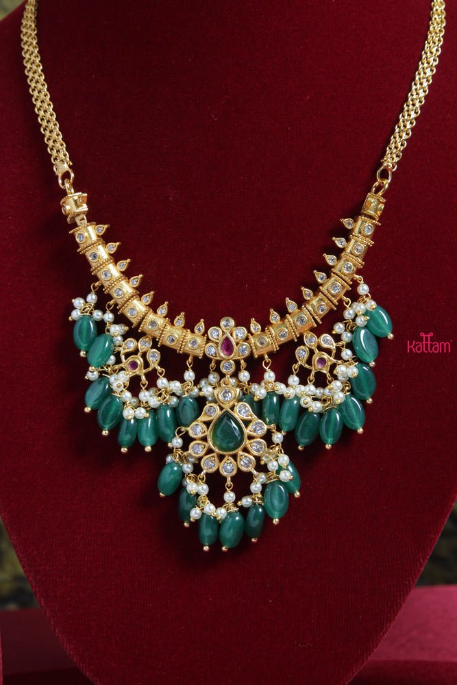 Green Beads Multistone Necklace - N1695