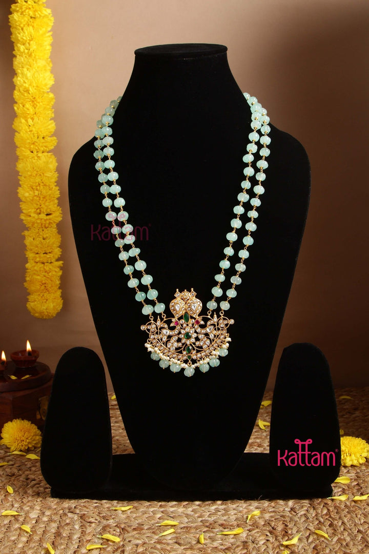 Green Jade Semi Precious Beads Kundan Dollar Haram (No Earrings) - N2985