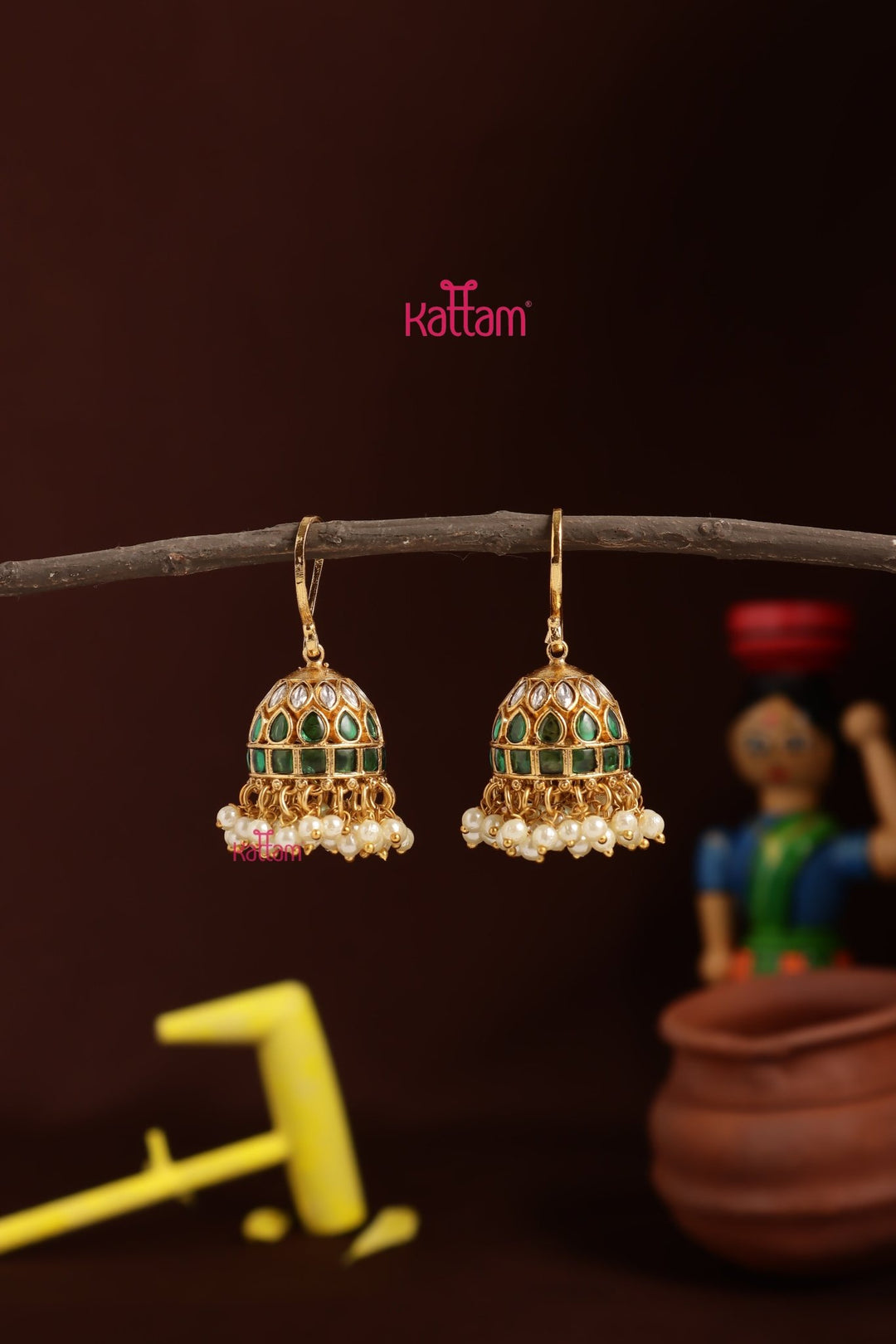 Green Kemp Small Hook Jhumka - E1333