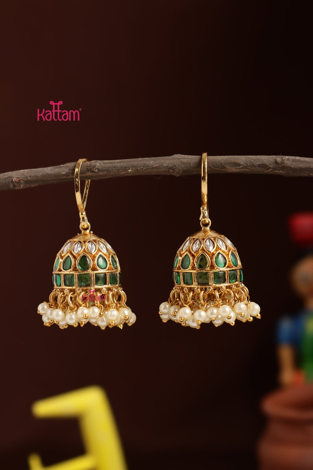 Green Kemp Small Hook Jhumka - E1333