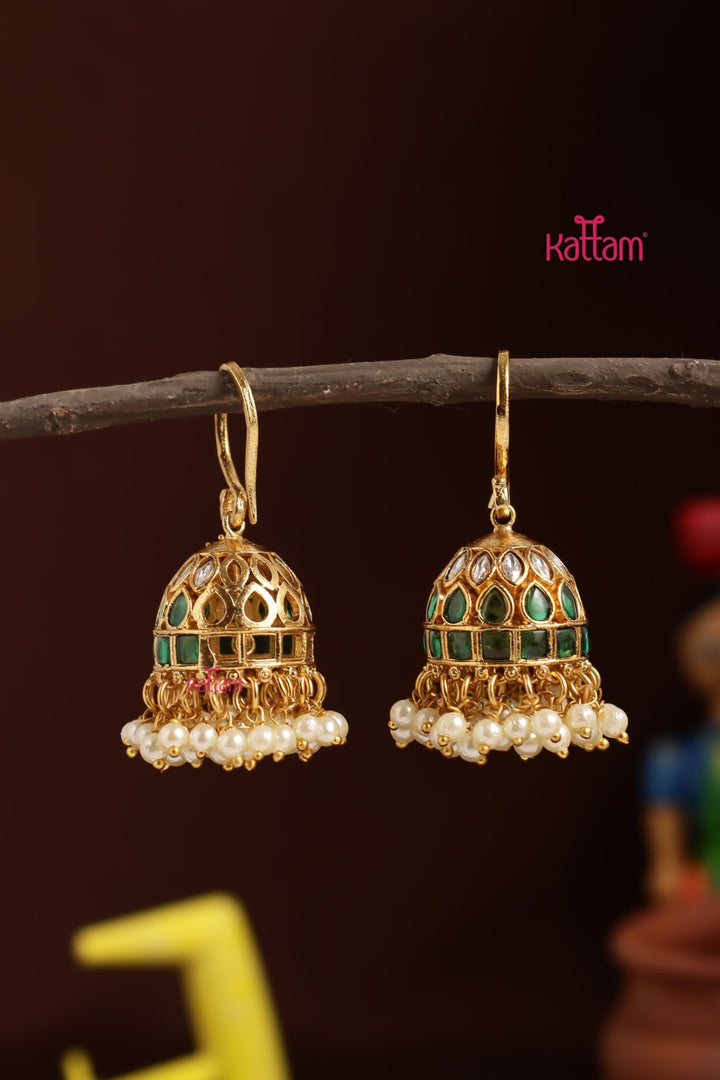 Green Kemp Small Hook Jhumka - E1333