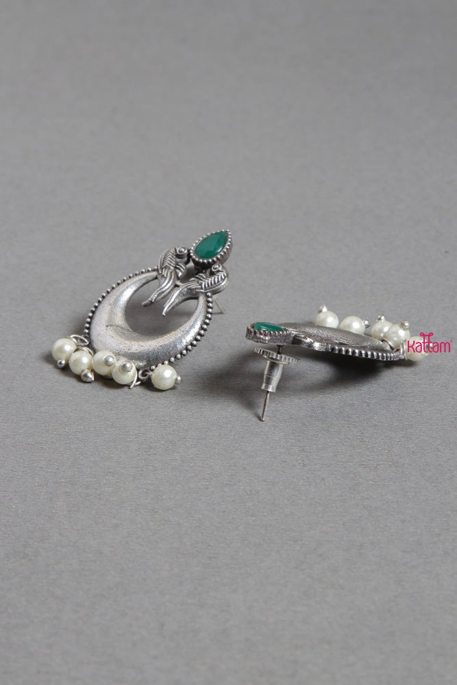 Green Peacock Chandbali Silver earrings - E345