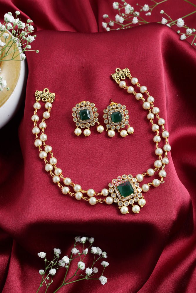 Green Square Pearl Choker - N2434