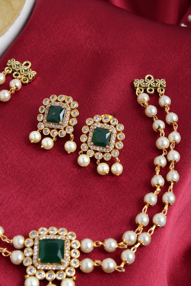 Green Square Pearl Choker - N2434
