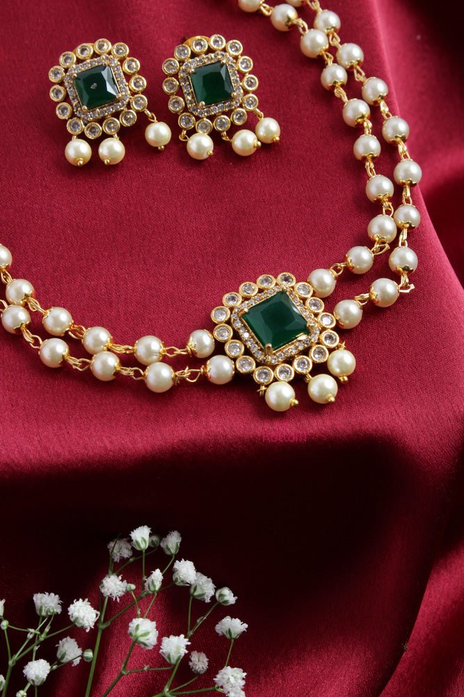 Green Square Pearl Choker - N2434