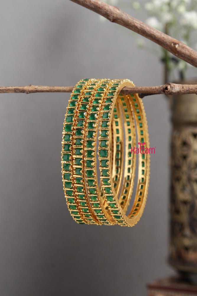 Green Stone Square Bangles Set of 4 Pcs - B403 - V4