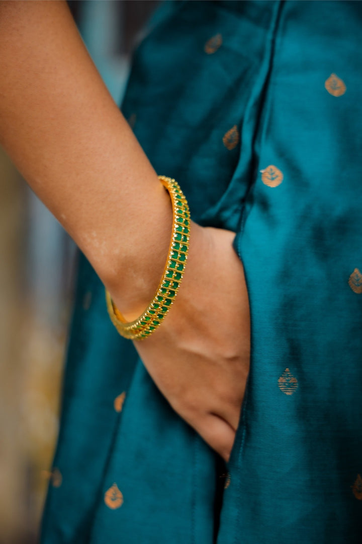 Green Stone Square Bangles Set of 4 Pcs - B403 - V4