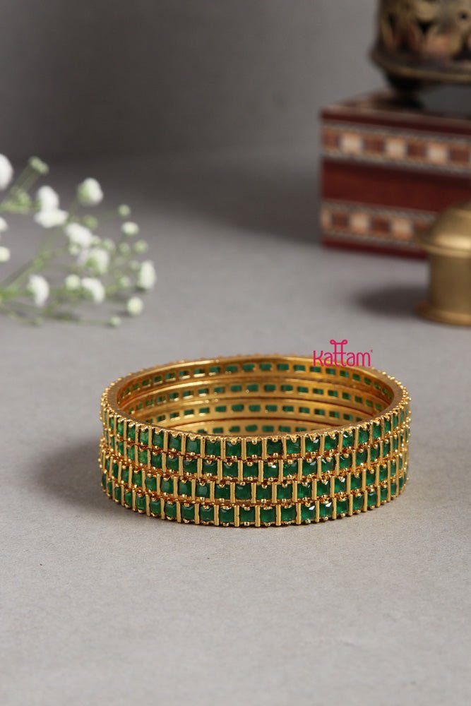 Green Stone Square Bangles Set of 4 Pcs - B403 - V4