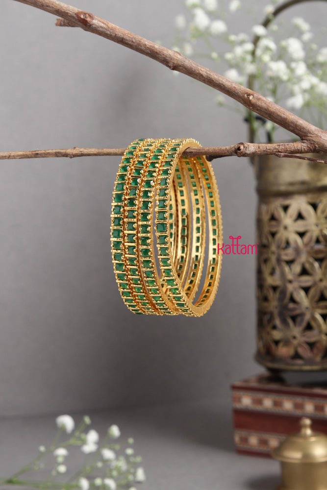 Green Stone Square Bangles Set of 4 Pcs - B403 - V4