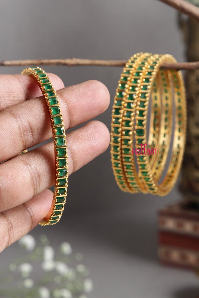 Green Stone Square Bangles Set of 4 Pcs - B403 - V4