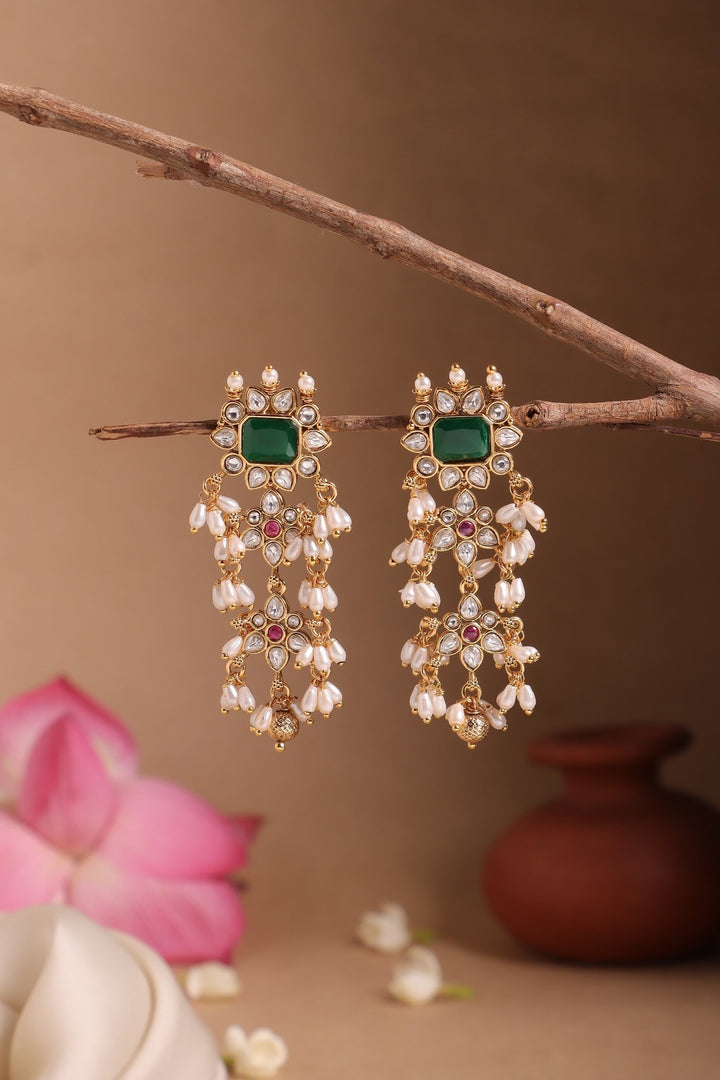 Guttapusalu Green Stone Drop Earrings - E1528