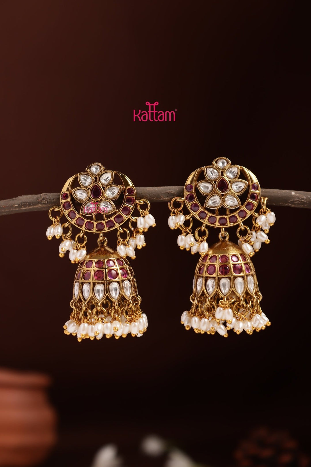 Halfmoon Ruby Pearl Jhumka - E1341
