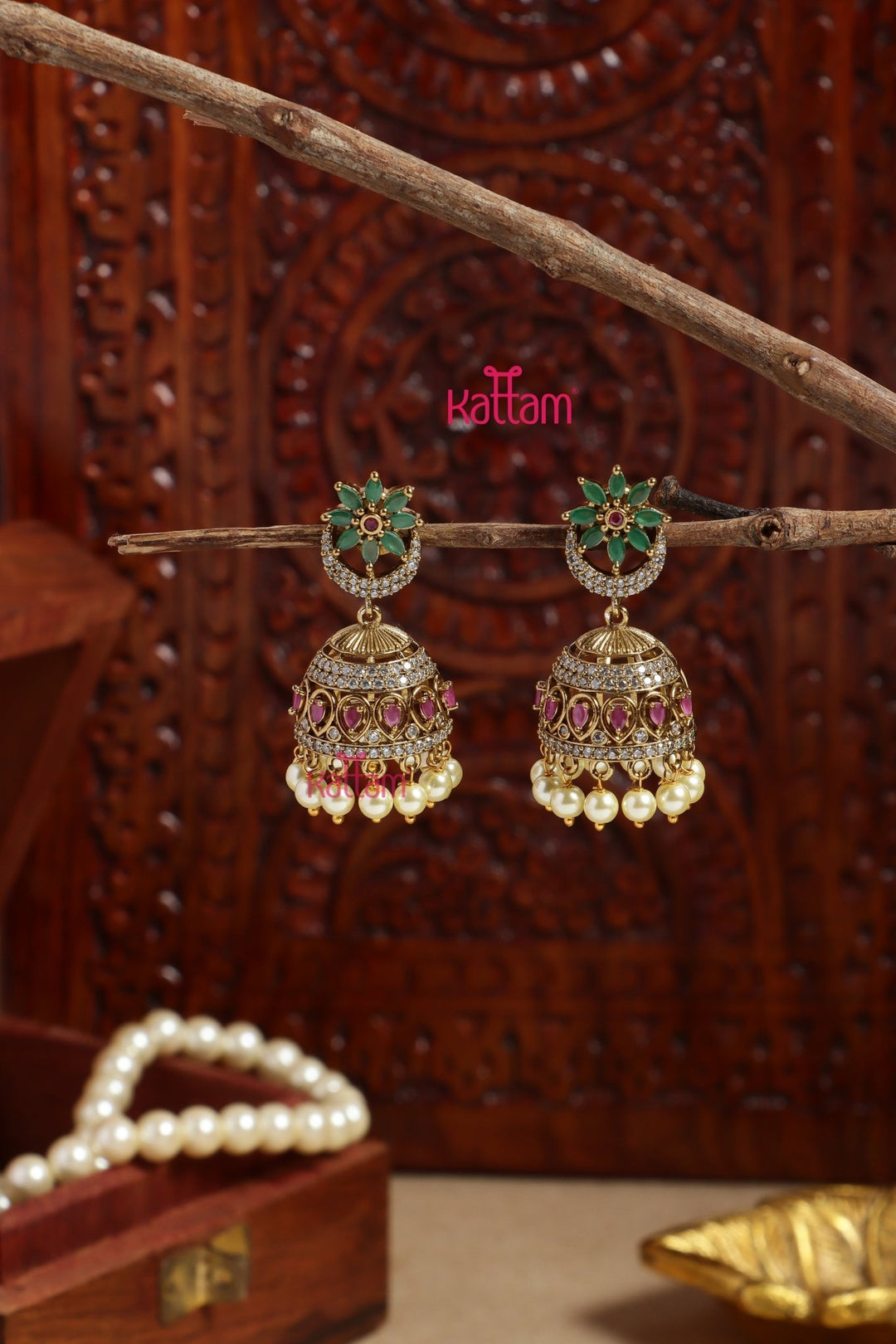 Halfmoon Stone Jhumka - E1191