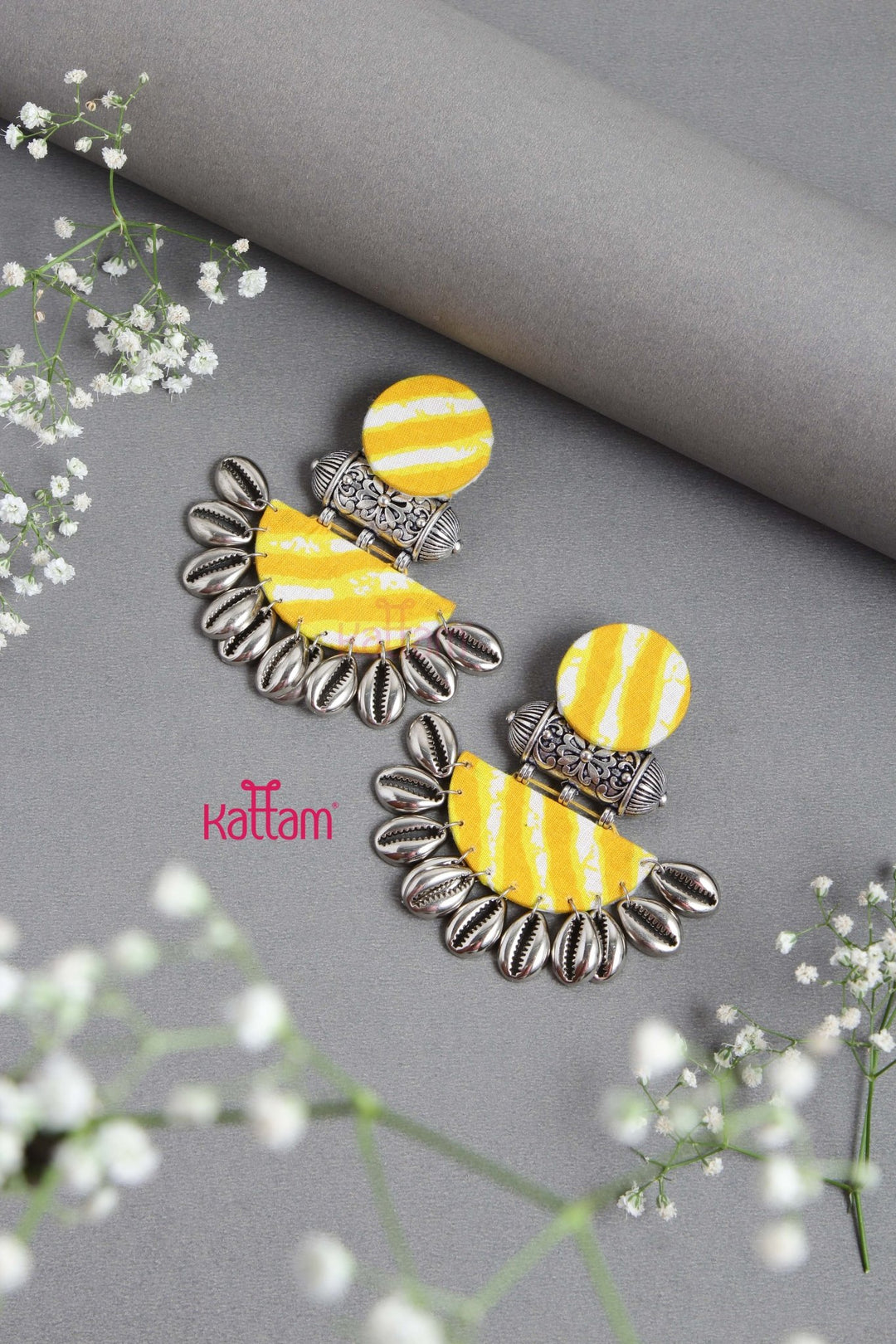Handcrafted Light Weight Yellow Bandhani Earring  - E852 