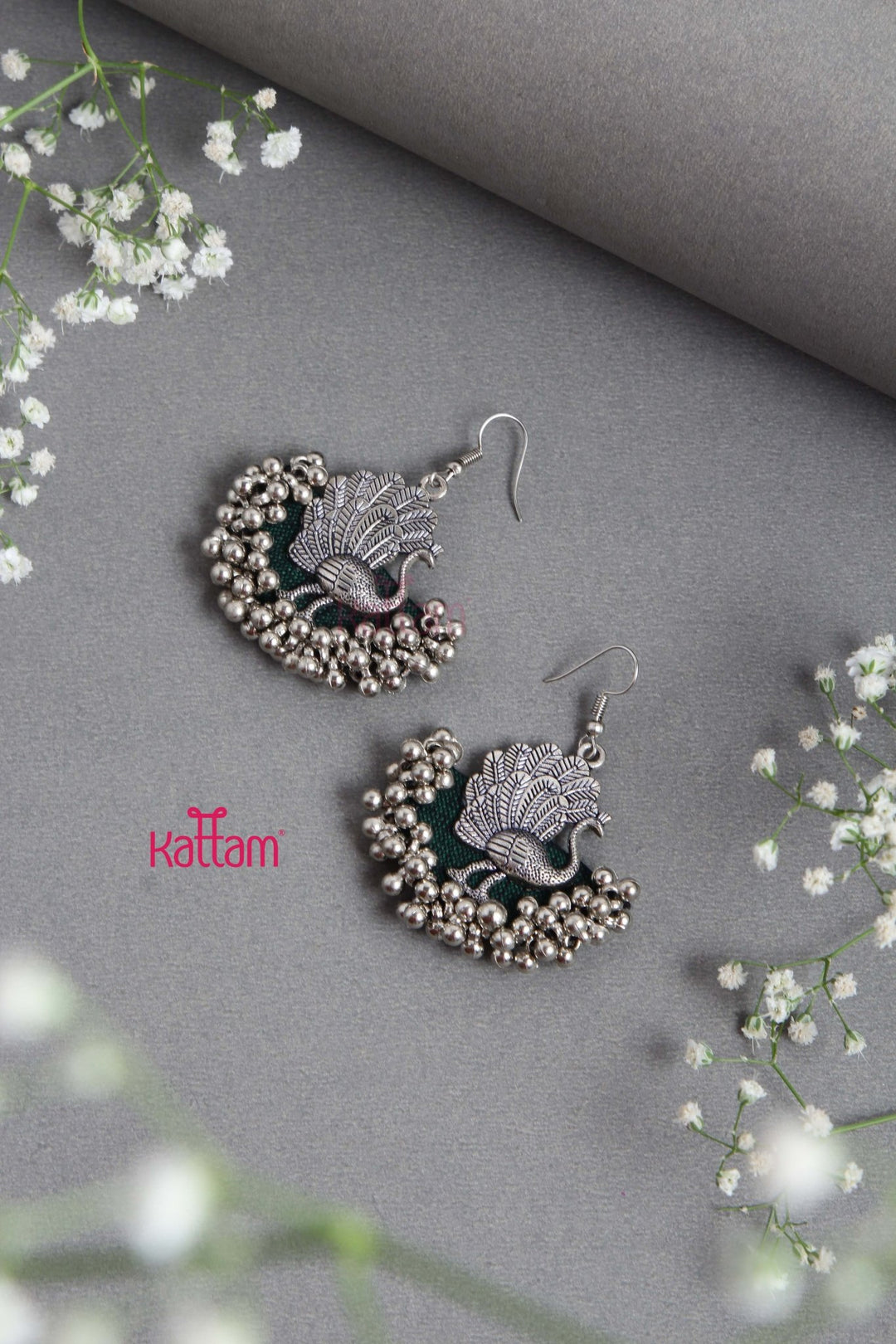 Handcrafted Peacock Ghungroo Hook Earring -D1 - E837