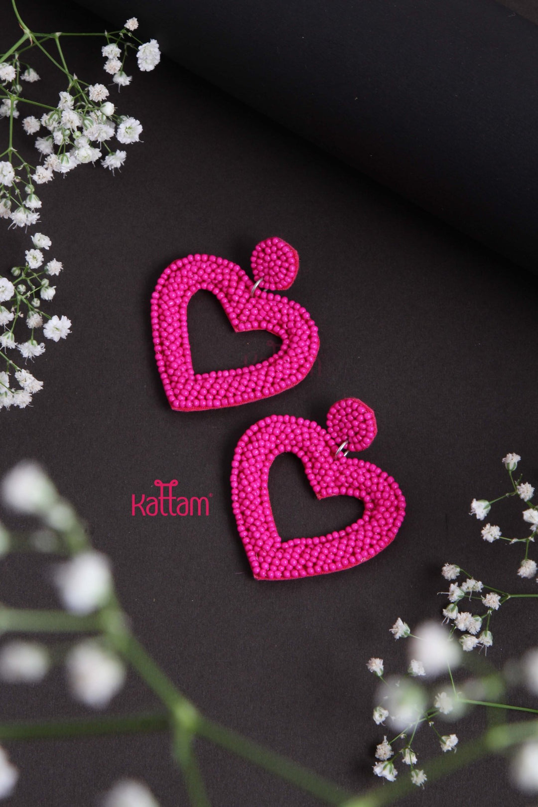 Handcrafts Embroidery Pink Heart Earring - E841