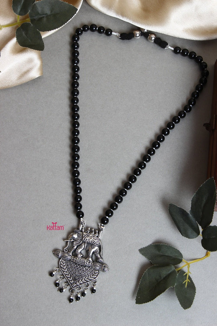 Handmade Black Beads Mala (No Earrings) - N905