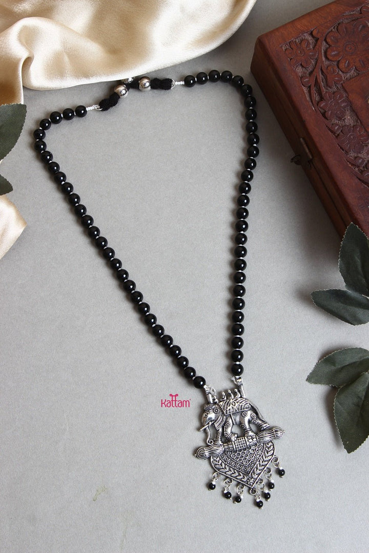 Handmade Black Beads Mala (No Earrings) - N905