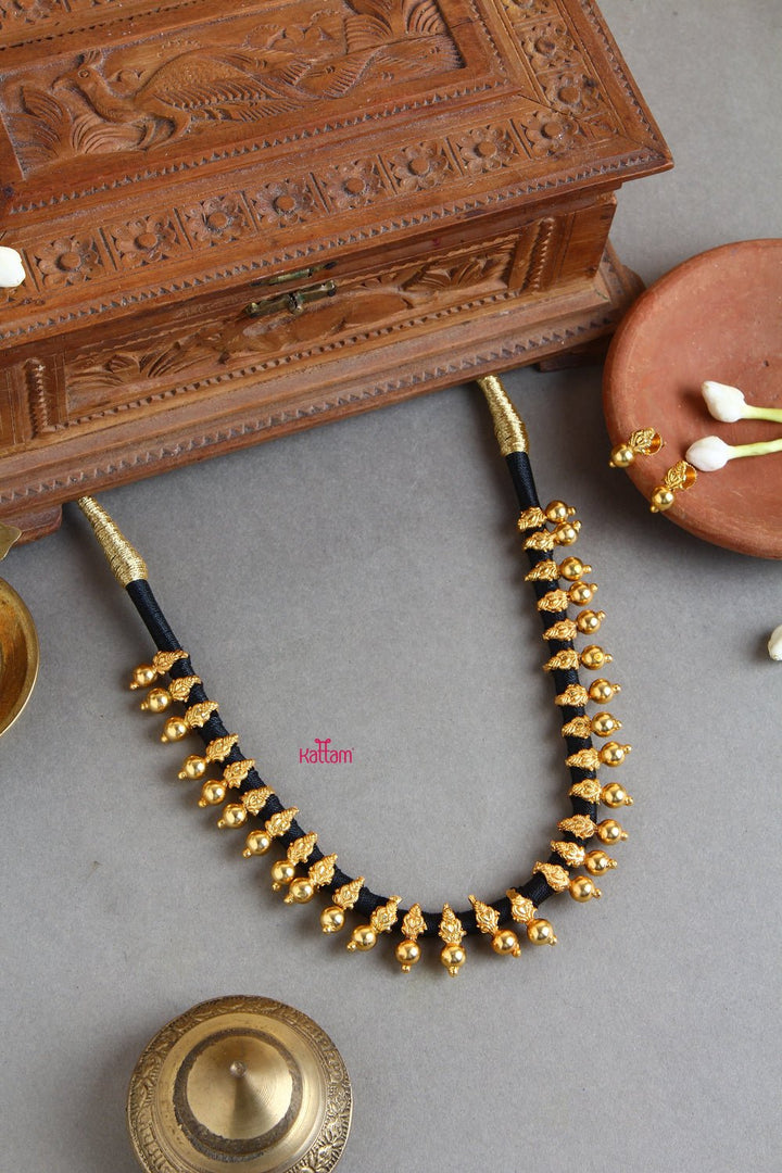 Handmade Black Thread Golden Bead Choker - N834