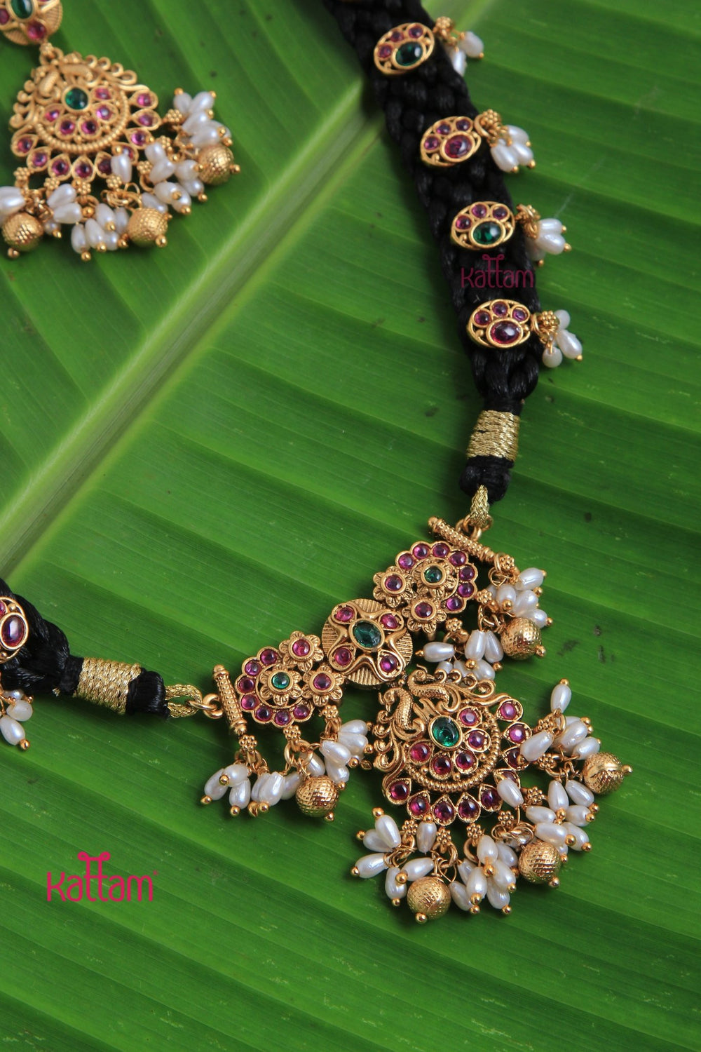 Handmade Black Thread Peacock Necklace - N3156