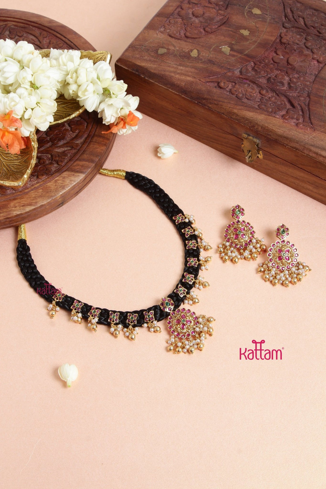Handmade Ethnic Pearl Black Thread Choker - N3113