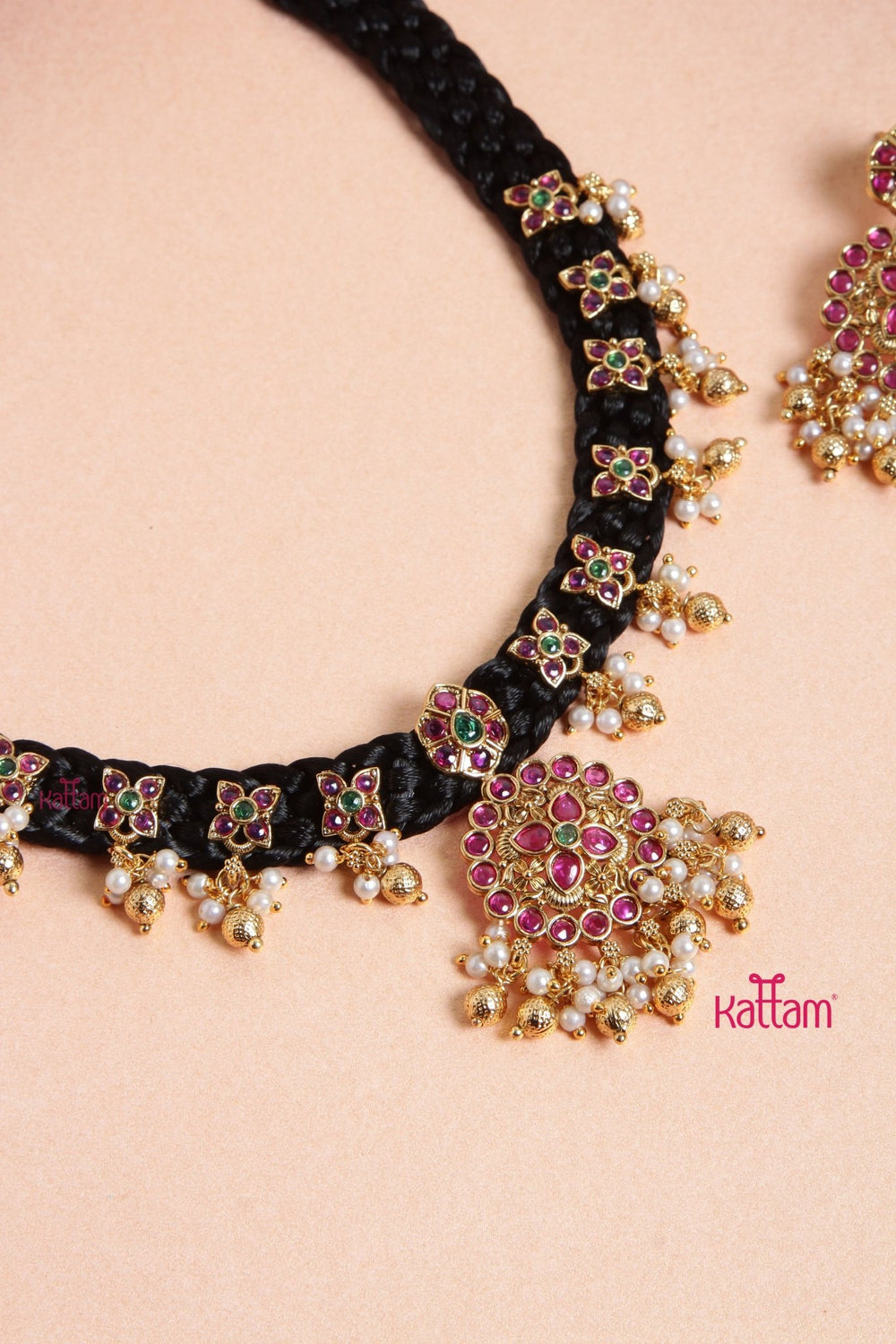 Handmade Ethnic Pearl Black Thread Choker - N3113