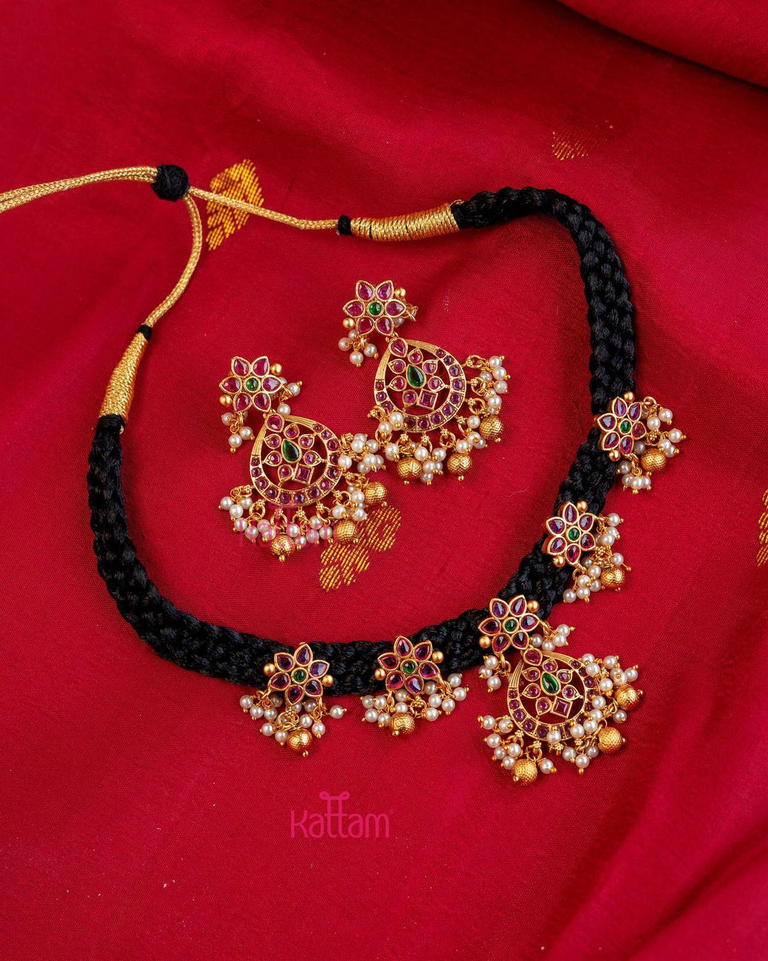 Handmade Flower Black Thread Necklace - N2927