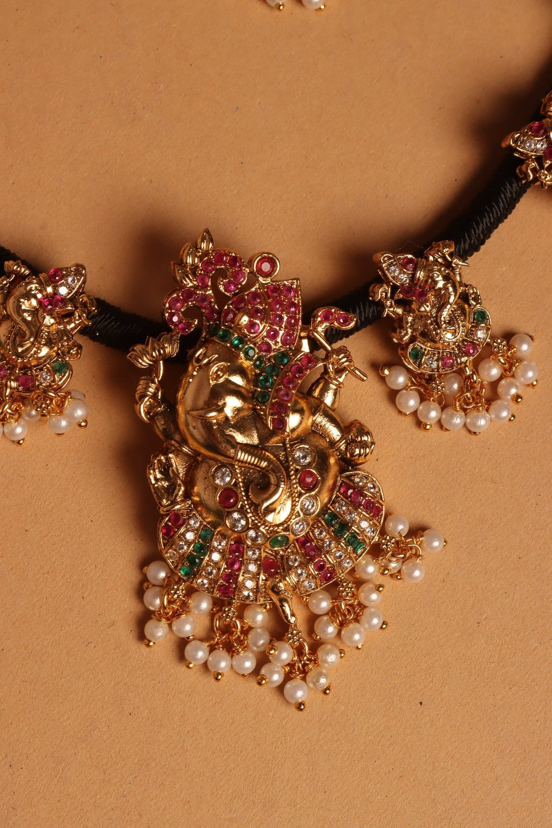 Handmade Ganesha Pendant Thread Choker - N4101