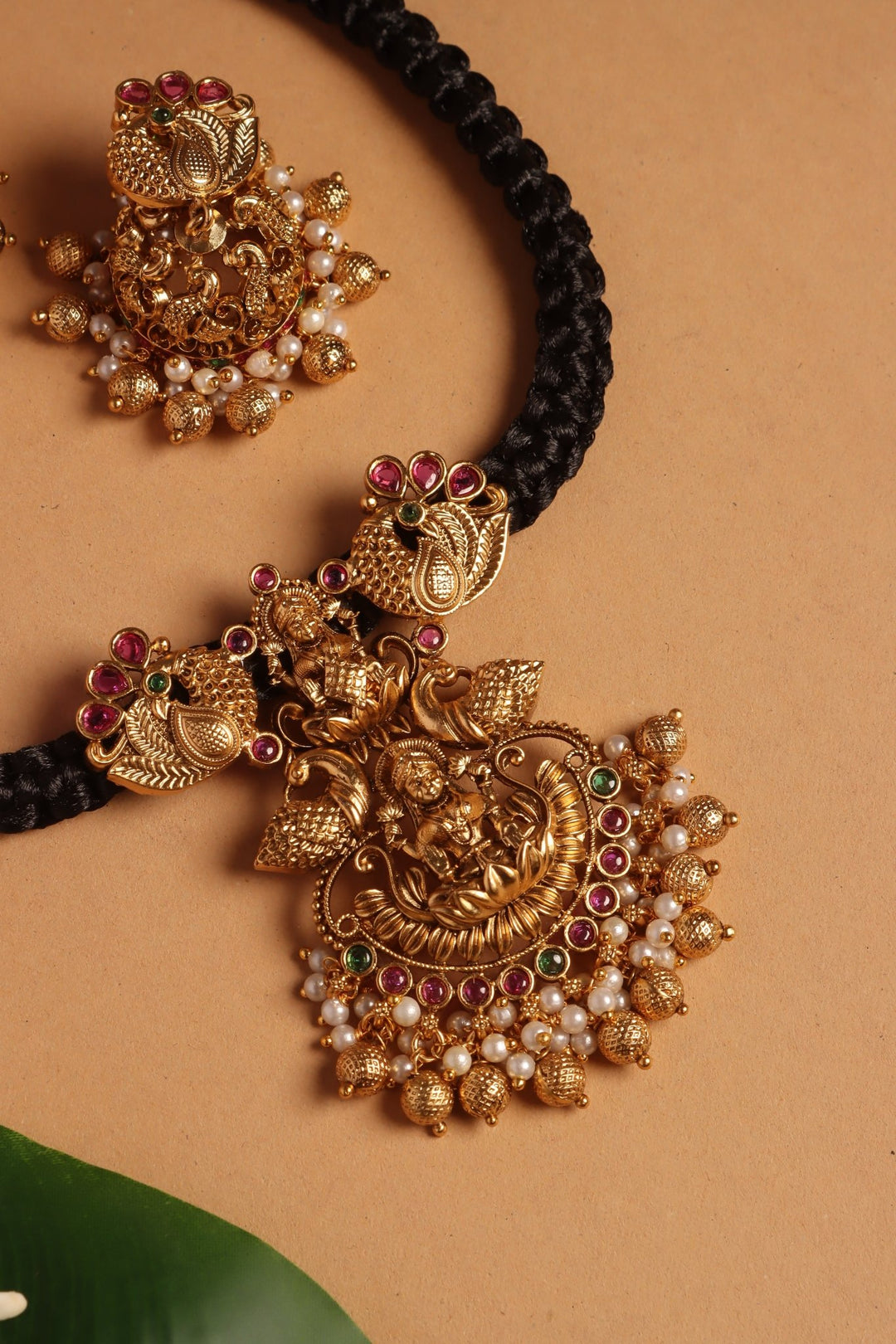 Handmade Lakshmi Pendant Black Thread Choker - N4096